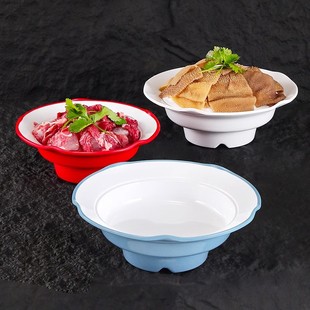 密胺火锅店特色餐具创意网红鲜鸭血碗鹅肠碗高脚花边碗配菜盘商用