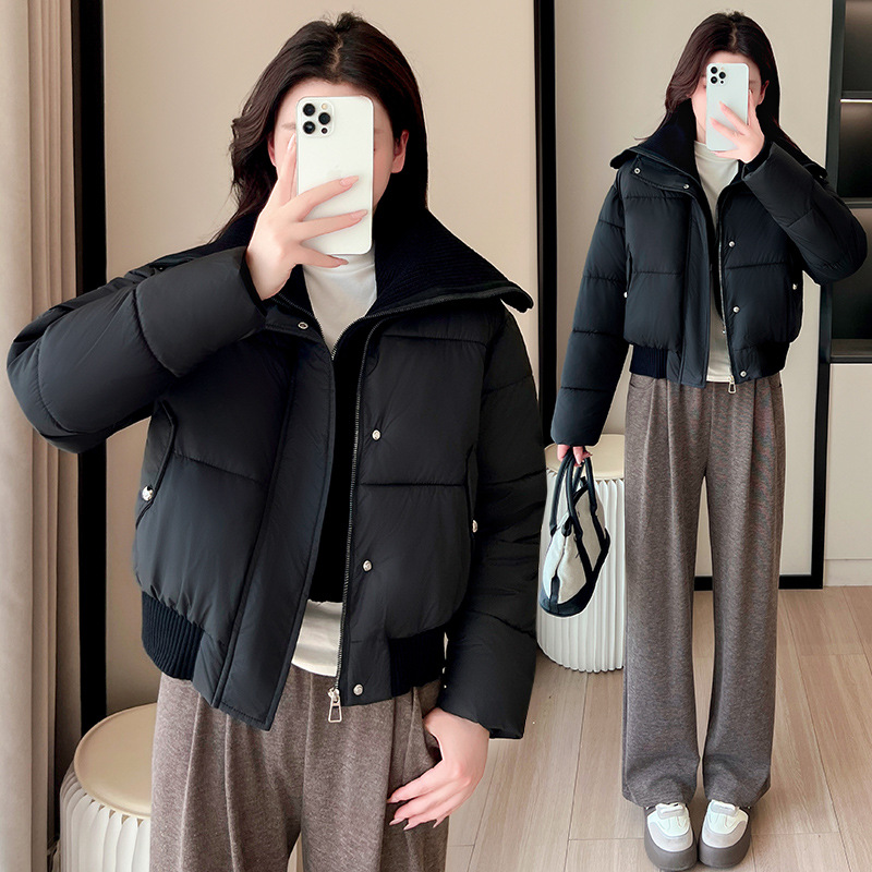 欧货2025冬新款外套棉服女短款时尚针织翻领棉袄棉衣外套潮