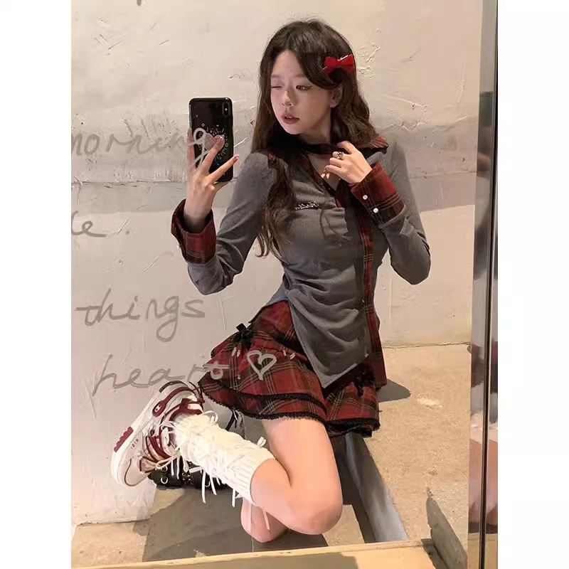 美式甜辣妹格子连衣裙子女2025新款早秋穿搭百搭舒适短裙