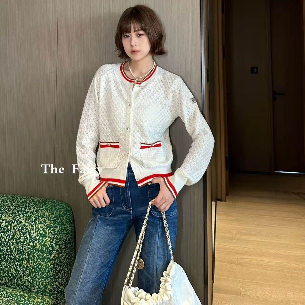 好漂亮好漂亮拼色针织开衫外套女2025年冬季新款短上衣名媛小香风