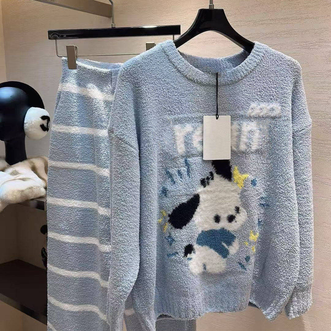 好漂亮软糯可爱小狗蓝色绒女装2025年冬季新品套装保暖针织时尚潮