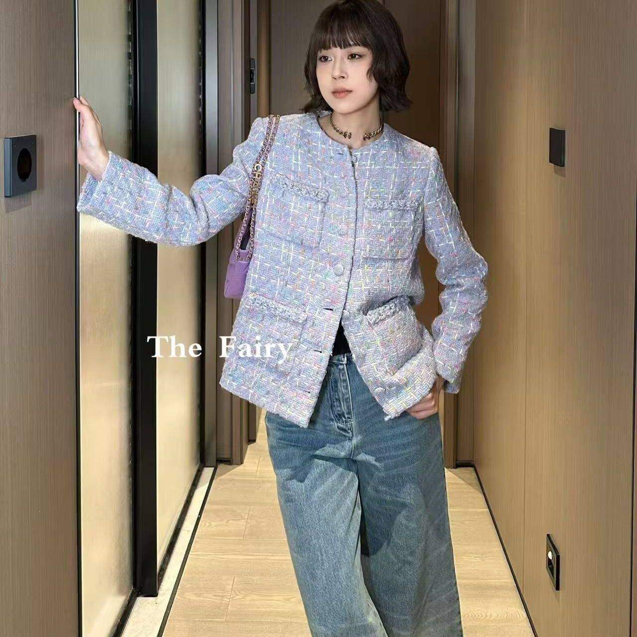 好漂亮好漂亮紫色小香风粗花呢外套女2026年早春新款短上衣名媛潮