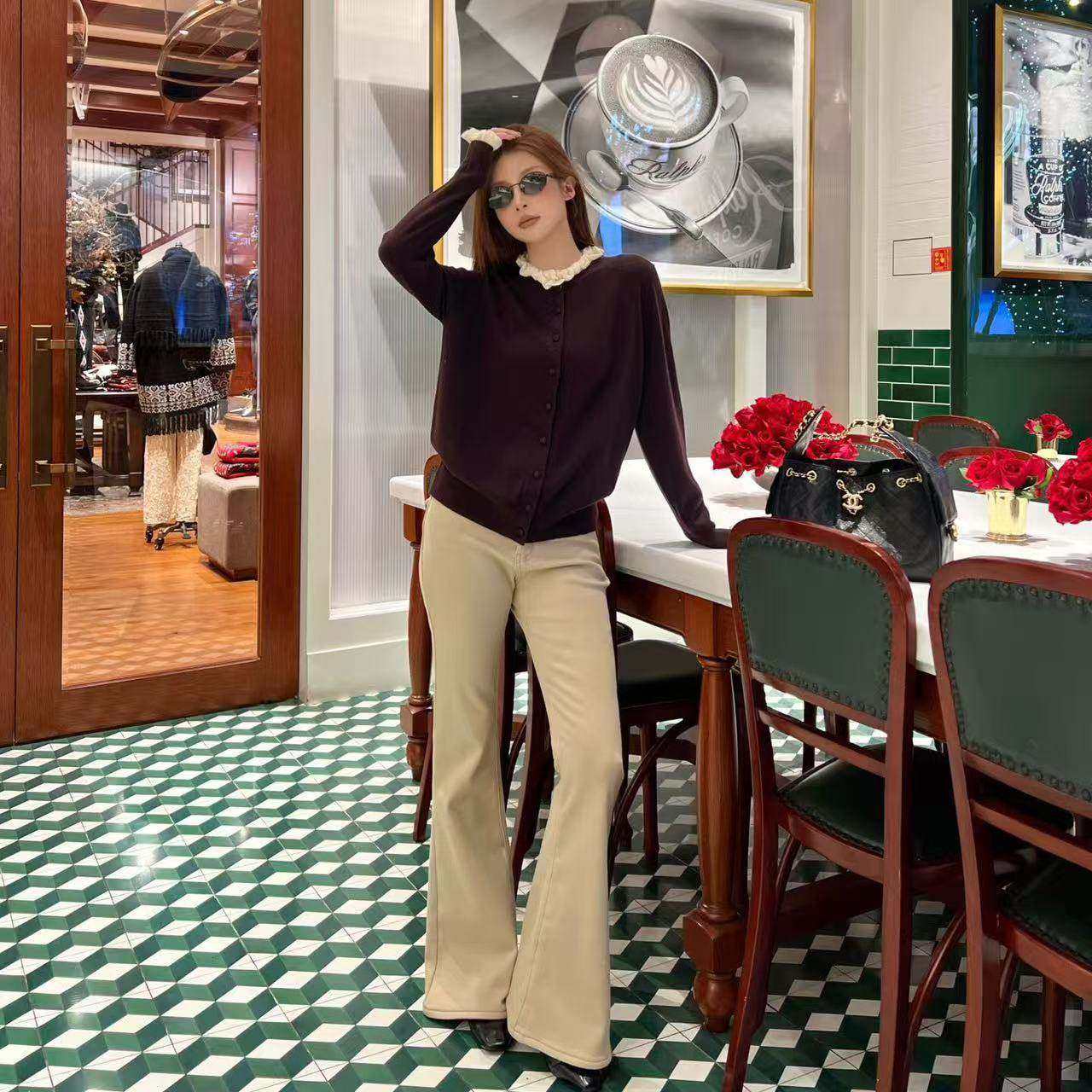 好漂亮花边领羊毛针织开衫外套女2025年冬季新款上衣宽松时尚热销