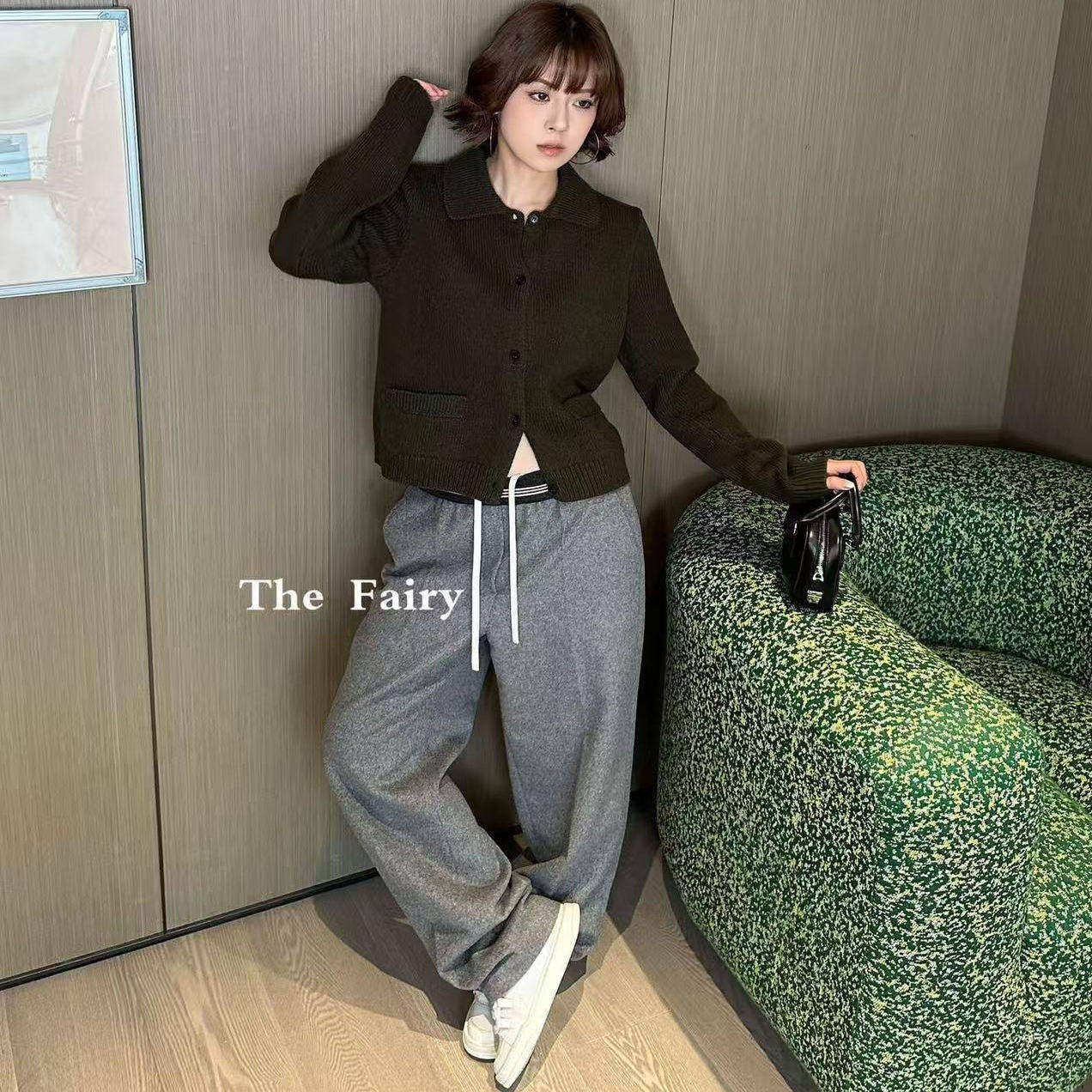 好漂亮好漂亮绿色针织开衫外套女2025年冬季新款短上衣宽松休闲潮