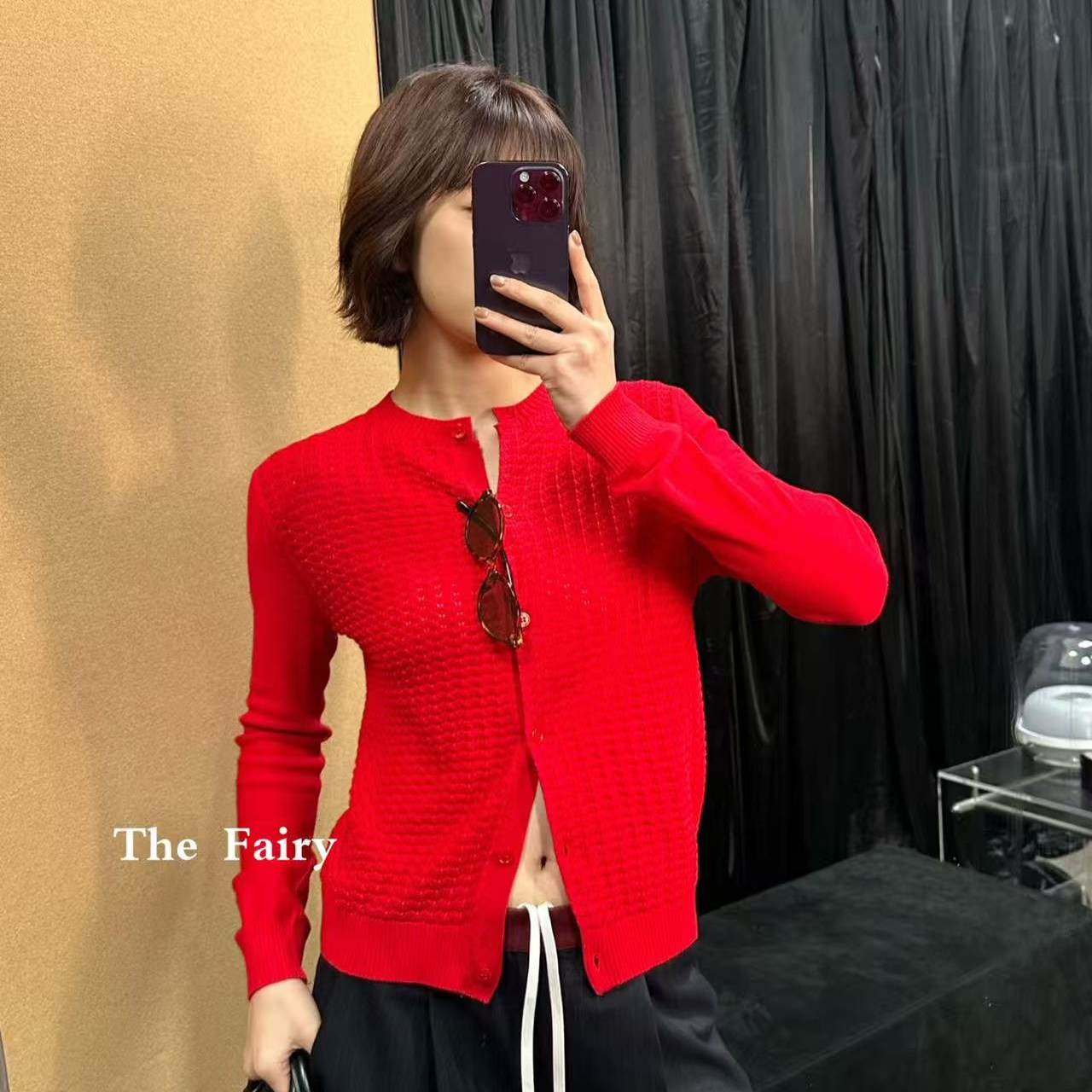 好漂亮红色针织羊毛开衫外套外套女2026年早春新款短毛衣宽松休闲