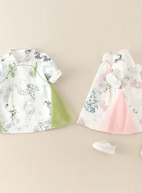 新款国风裙子婴幼童网纱裙旗袍女宝春款长袖裙