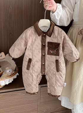 新生婴儿衣服秋冬装男宝宝薄羽绒连体衣秋冬外穿保暖哈衣外出