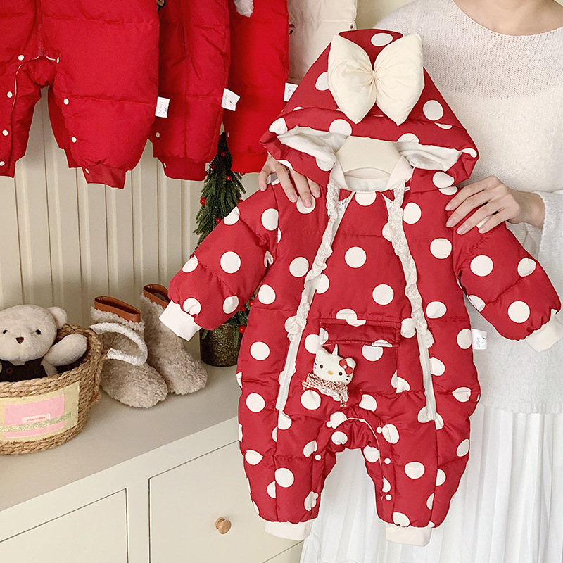 2025冬季新款婴儿棉服连体衣小月龄女宝宝拜年服加厚保暖外出抱衣