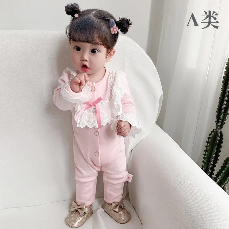 婴儿春季新款连体衣女宝宝公主爬服春秋长袖棉连体衣儿童哈衣1315