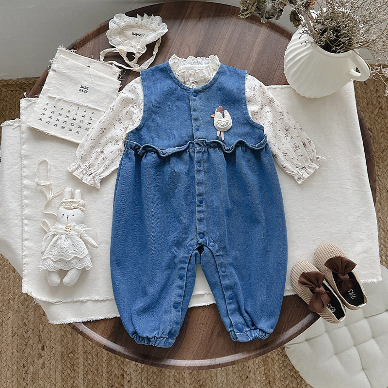 女童秋季新款牛仔背带裤套装韩版婴幼儿碎花上衣休闲连体衣两件套,童装/婴儿装/亲子装,儿童牛仔裤,淘宝优惠券,粉丝福利购,淘宝优惠卷