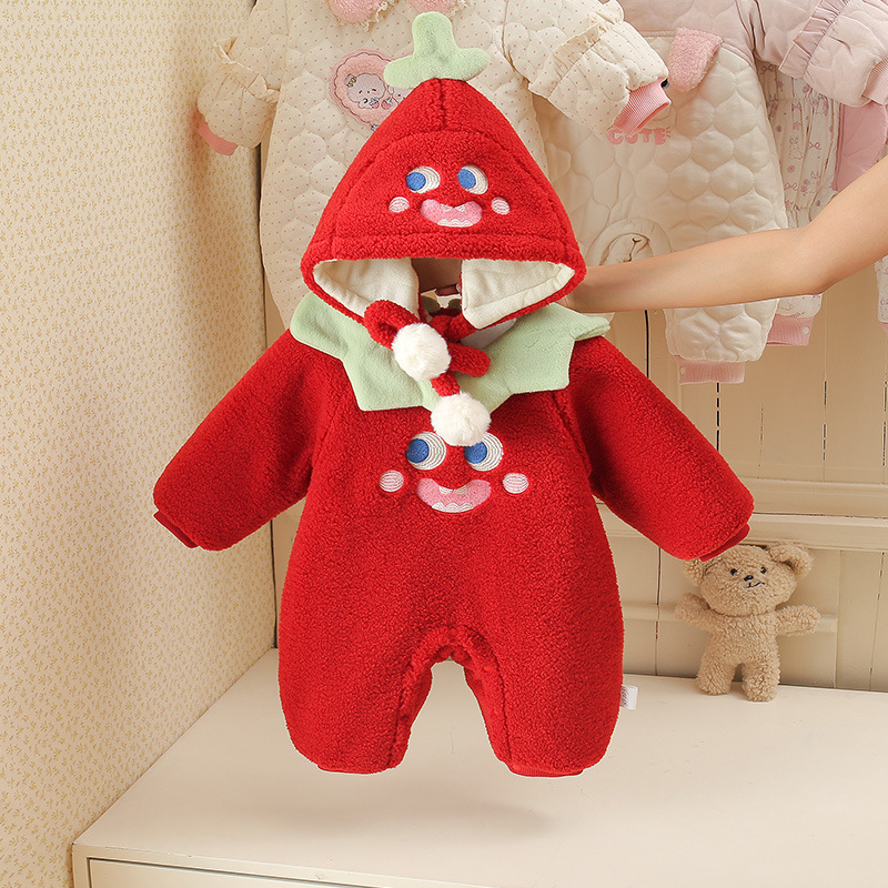 婴儿衣服冬装婴幼儿连体衣夹棉宝宝哈衣周岁礼服圣诞冬季外出爬服