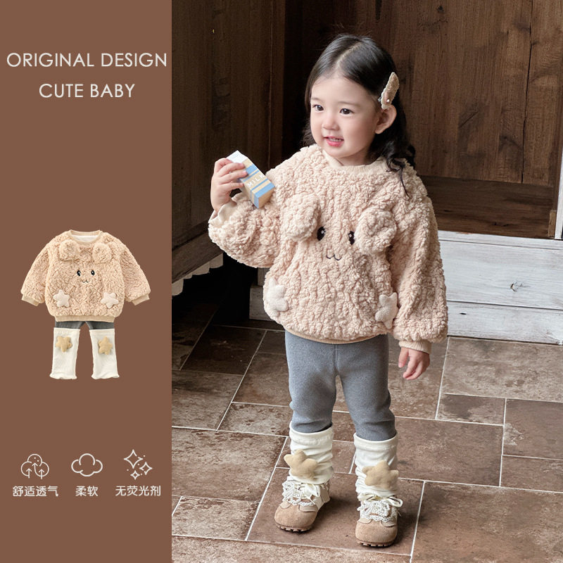 婴儿衣服秋冬季毛毛卫衣两件套外出服新生初冬超萌可爱女宝宝