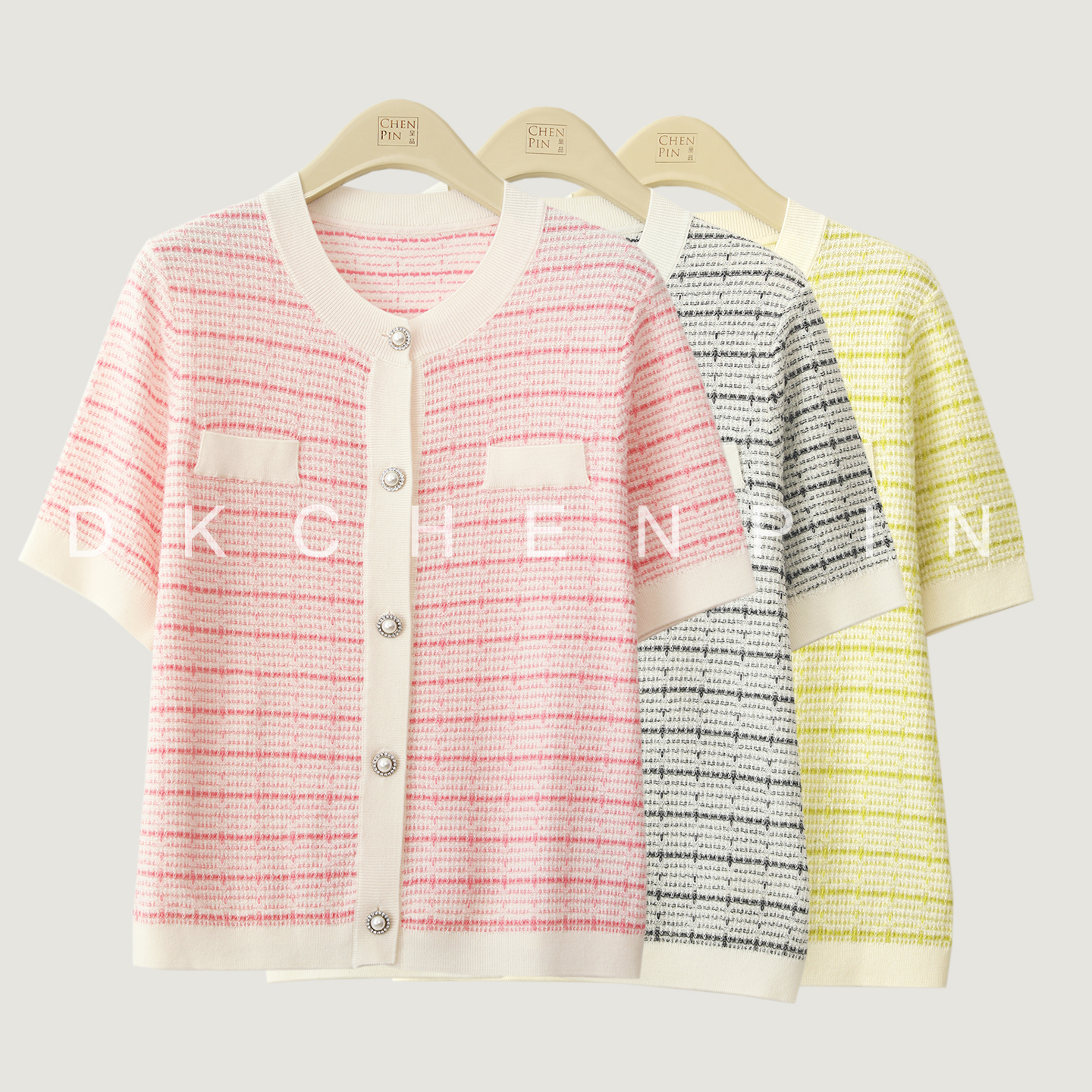 小香风100极细美丽诺羊毛针织开衫短袖撞色边毛衫2025秋新款上衣