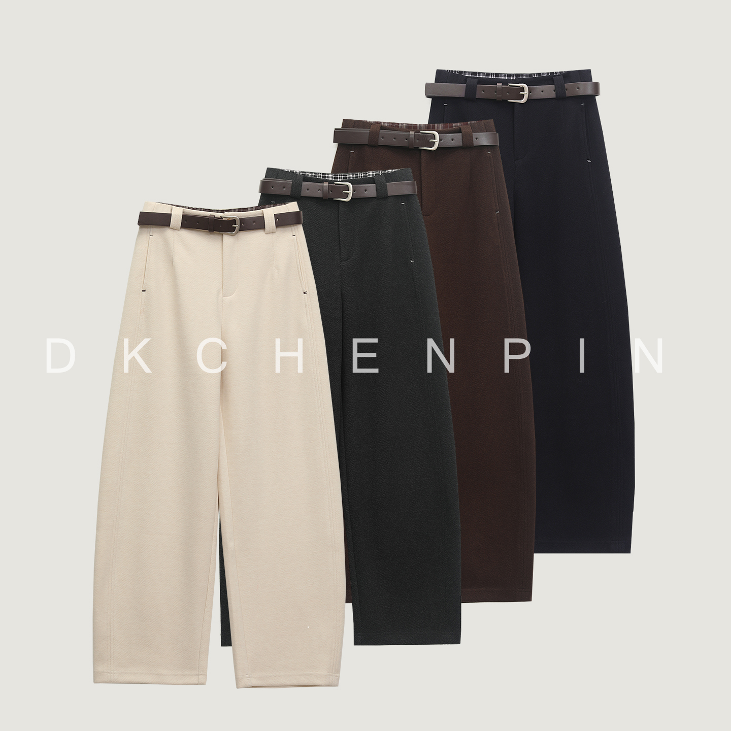 呈品醋酸羊毛高腰休闲裤女时尚镰刀裤2025秋冬新款加厚直筒长裤