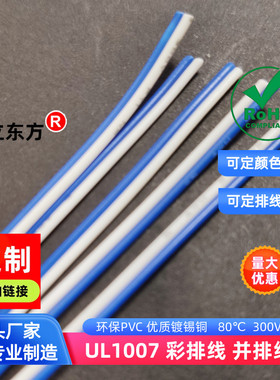 德立东方2P蓝白色排线1007双并线24AWG彩排线22AWG电子线20AWG