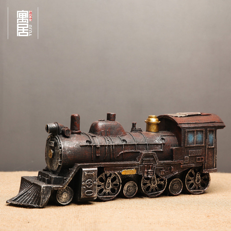 复古火车头摆件 蒸汽朋克模型 家居咖啡厅装饰品创意店面橱窗道具