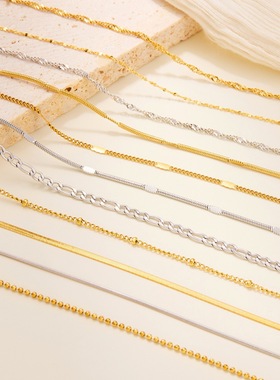 炉内真金电镀钛钢项链纯链条裸链不掉色嘴唇链o字链尾牌steel钢印