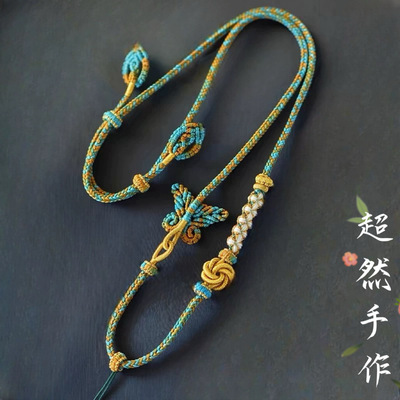 高端手工编织吊坠绳千里江山色项链绳文玩蜜蜡天珠手绘小唐卡挂绳