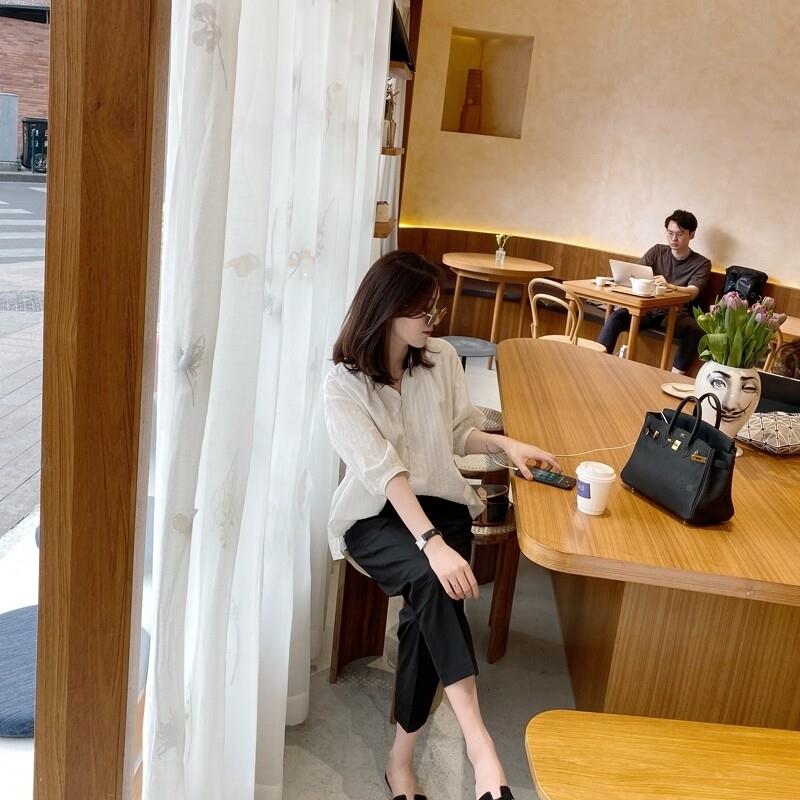 韩国夏季上衬衫众女短袖41560150职业设显计感小宽松瘦薄棉麻五分
