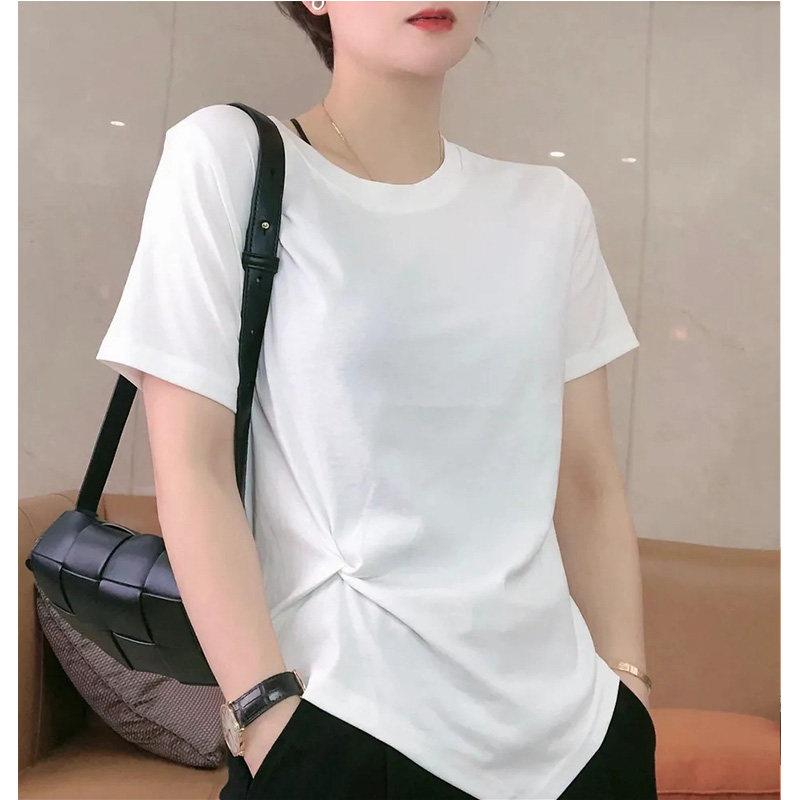 韩14084874规国夏新款欧上洲站不则袖t短恤女时尚百搭显瘦设计感