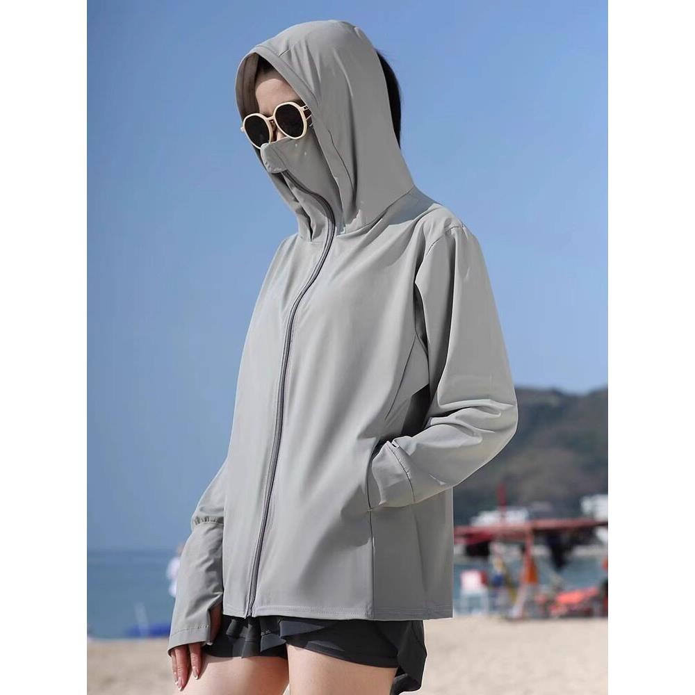 冰丝凉感女黑色防晒衣帽子面罩一体夏季薄款防外线防晒服uA41766p