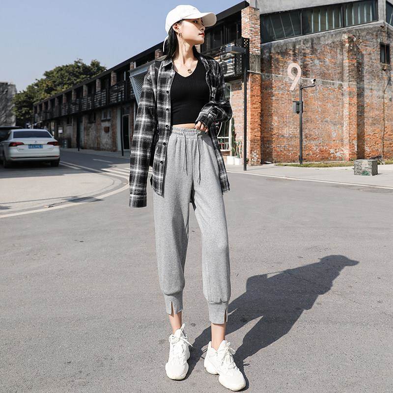 韩国束脚裤女2025新款秋八分ROX小个子卫裤九分裤哈伦闲休运裤动