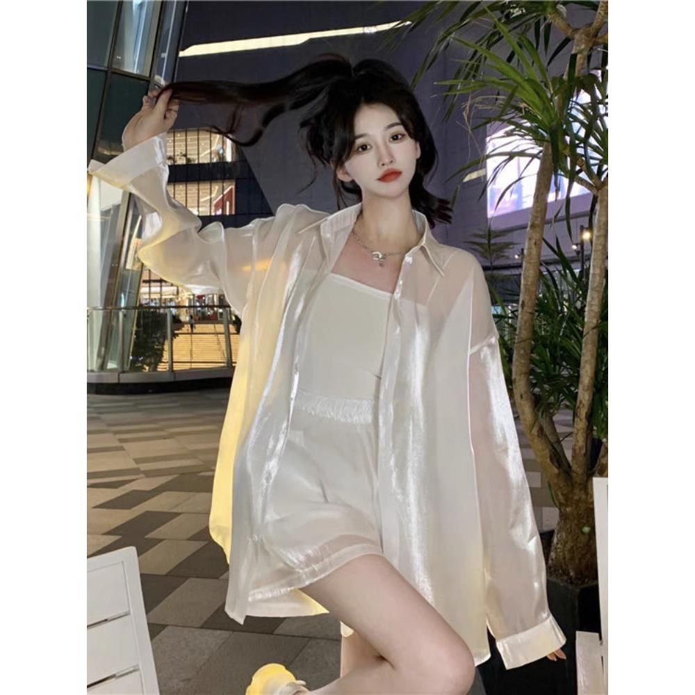 人姬防开衫衬衫女长袖夏天珠防晒A36852衣晒韩版洋气外搭上衣鱼薄