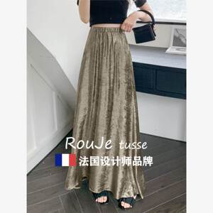 法国Rouje72105399 tu大sse高垂感半身裙金属感闪半裙遮跨亮摆裙a