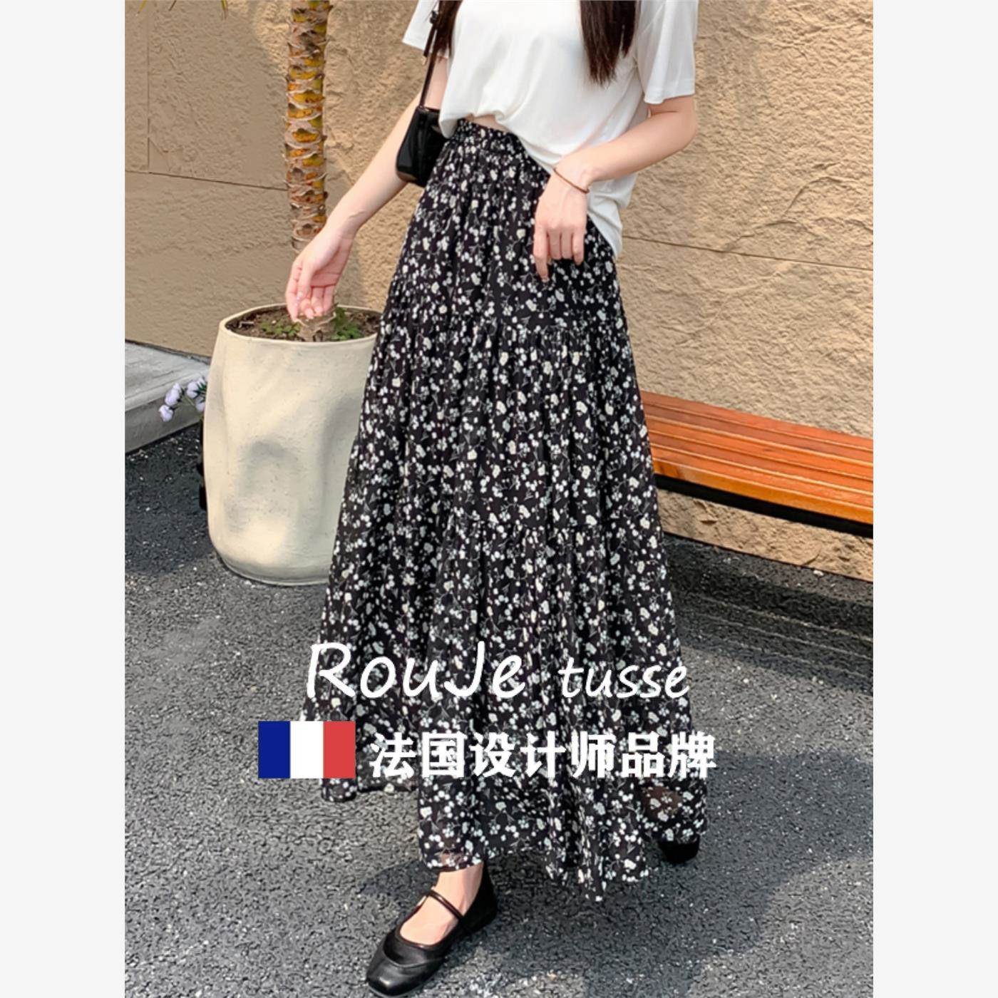 国Rou78090369jae tu法sse花半身裙女印花大摆蛋糕长裙宽碎松遮跨