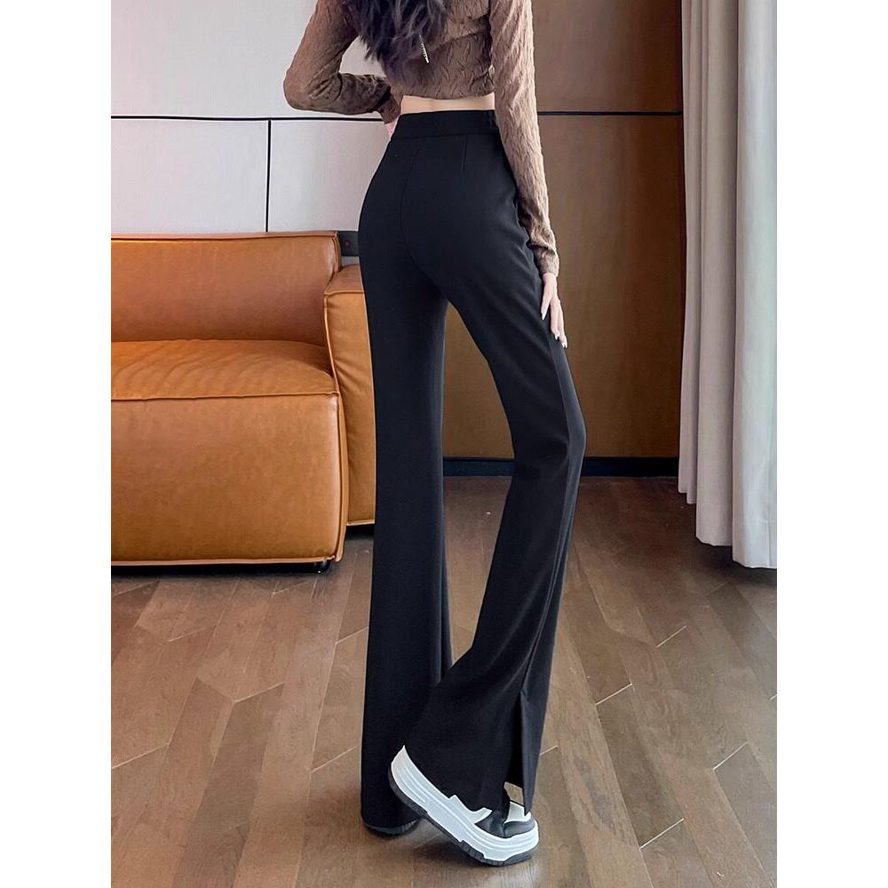 Mi休ss黑色微喇西装裤女新款高D腰显瘦宽开松秋HM-F3887冬加绒叉