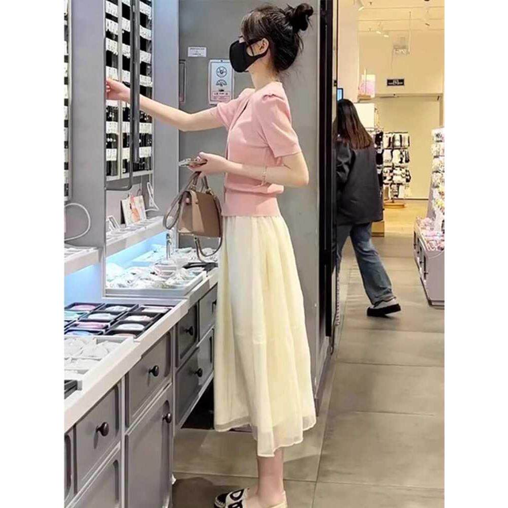 FAshi 夏季初恋约会茶歇裙子两件套甜美温柔法式气质洋气穿搭套装