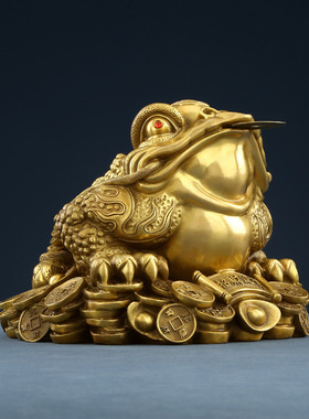黄铜献宝金钱蟾蜍摆件开业礼盒