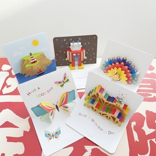 创意生日3D立体贺卡高级感送闺蜜折叠蛋糕手写节日礼物留言小卡片