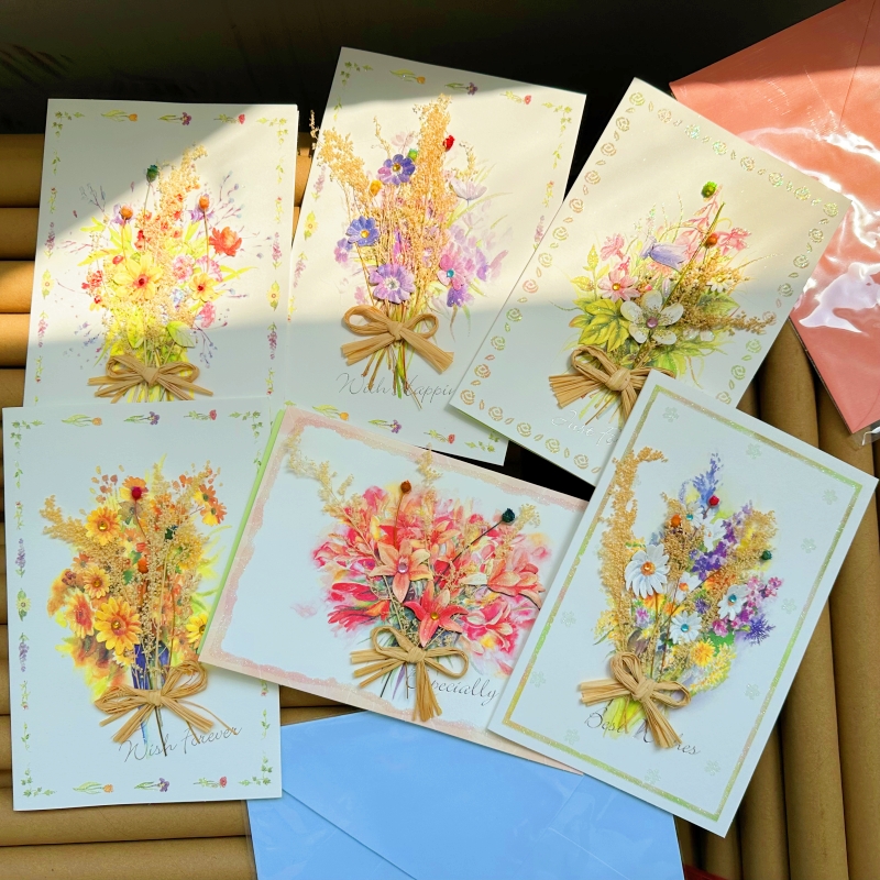 精致创意立体手工干花万用贺卡感恩母亲节送教师节祝福通用卡片