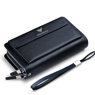 Williampolo钱包长款真皮男大容量拉链手拿手包装手机现金多卡位