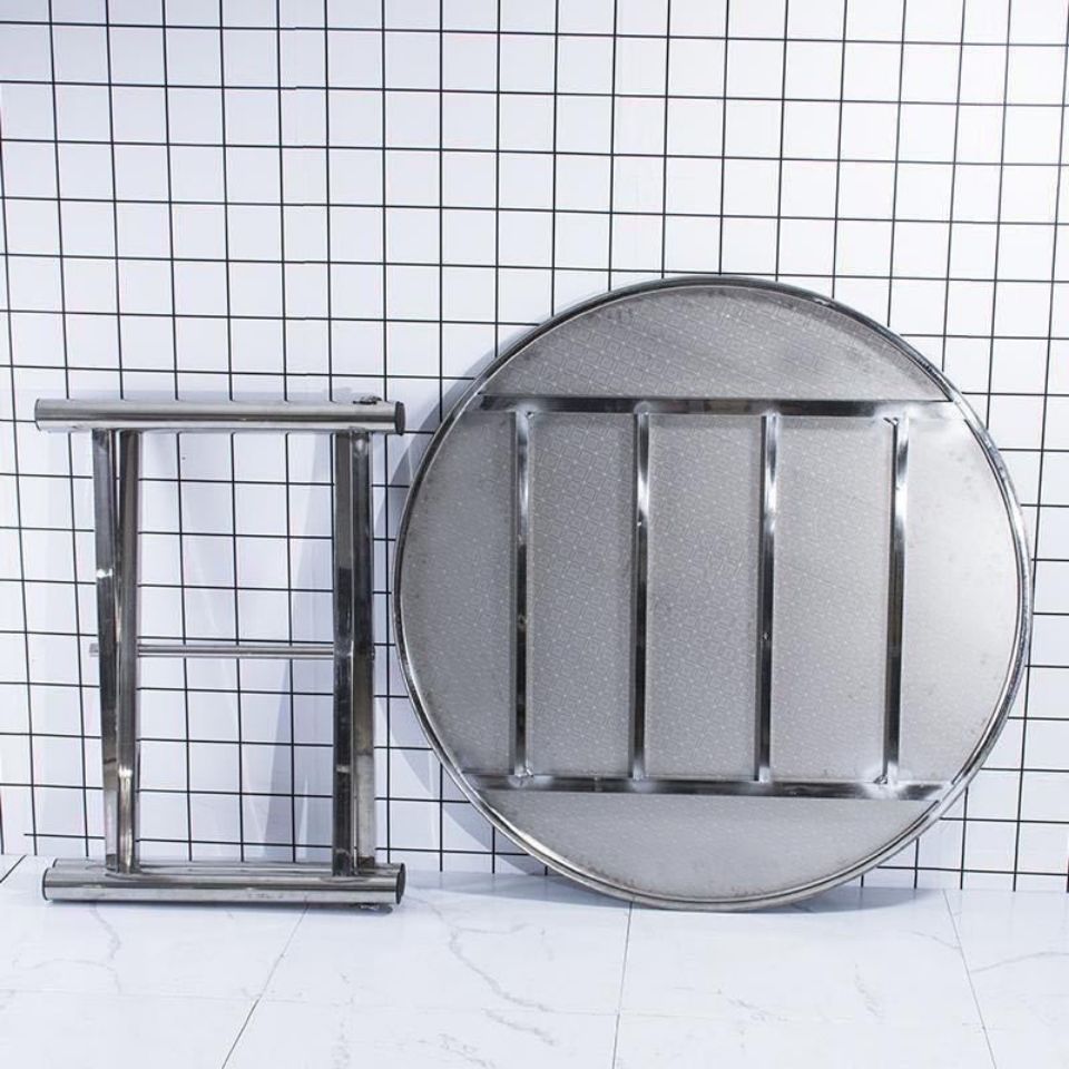 全不锈钢折叠饭店酒店家用吃饭桌子圆桌简易圆形餐桌面板8人圆台