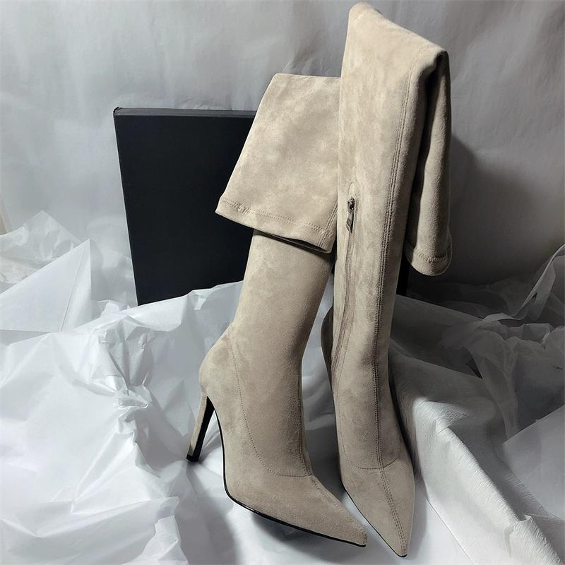 秋冬新款长靴长筒过膝靴尖头细跟高跟高筒靴瘦瘦靴时装袜靴弹力靴