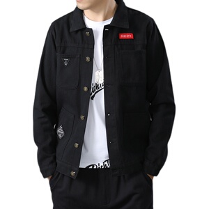 2025春秋黑色牛仔外套男百搭韩版潮流牛仔上衣JK81-P35图片