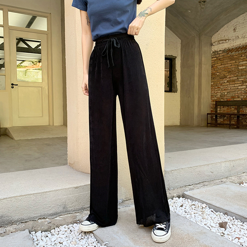 Real shot ice silk wide leg pants women's spring and summer  drop feeling large floor length pants loose casual pants