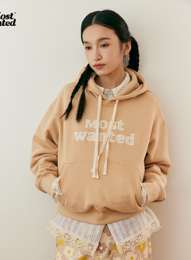 mostwantedlab品牌字体蕾丝贴布绣卫衣女帽衫秋冬新款
