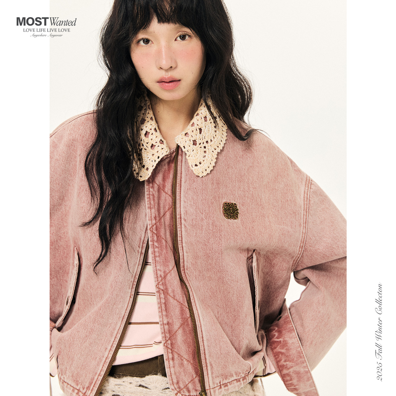 mostwanted可拆卸手工钩花领花苞廓形牛仔夹克外套千金风2026春