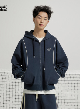 mostwantedlab休闲运动解构撞色包边连帽开衫情侣卫衣春新款