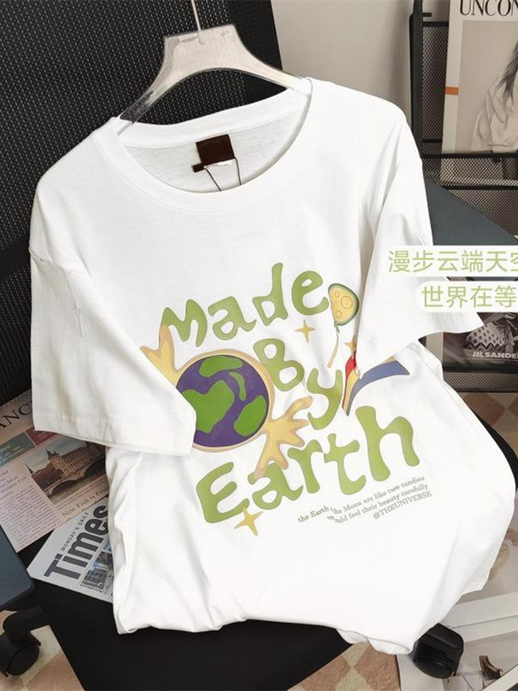 일선 대형 브랜드 대외 무역 수출 라벨 제거 미국 복고풍 프린트 티셔츠 여성용 디자인 틈새 탑