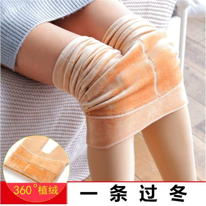 秋冬季灰色打底裤女厚款外穿加绒裤子踩脚连裤袜紧身加厚保暖棉裤