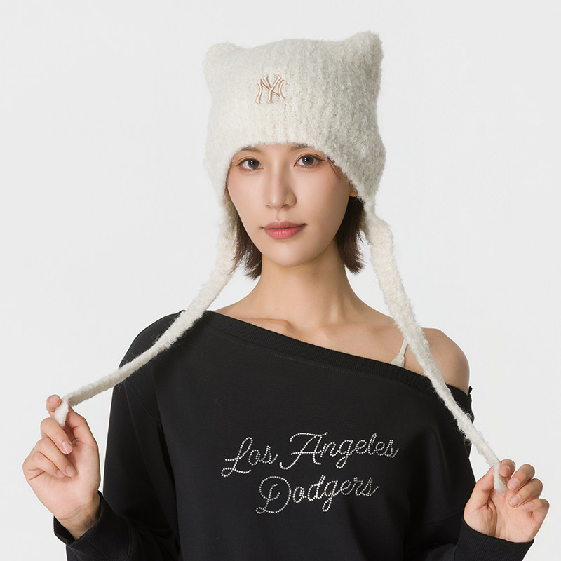 正品MLB大标女帽绒线帽毛线帽