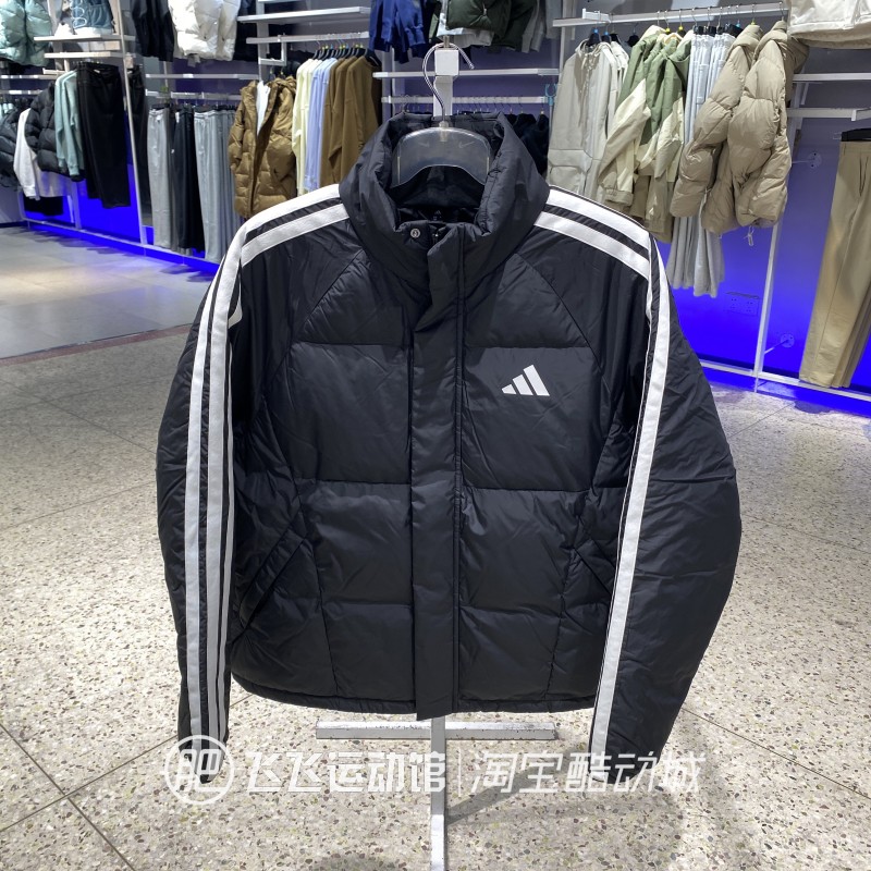 正品阿迪达斯三条纹立领羽绒服