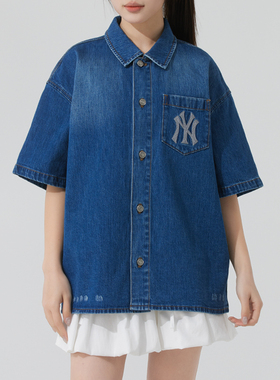 2025夏正品新款MLB翻领时尚百搭男女运动休闲短袖衬衫外套ADRB