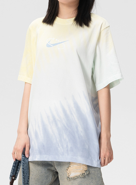 夏正品Nike耐克透气轧染撞色圆领女运动休闲棉短袖T恤IR7557-714