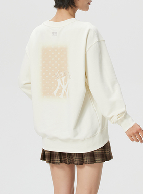 正品MLB简约百搭字母大标LOGO圆领男女运动休闲针织卫衣套头衫AMT