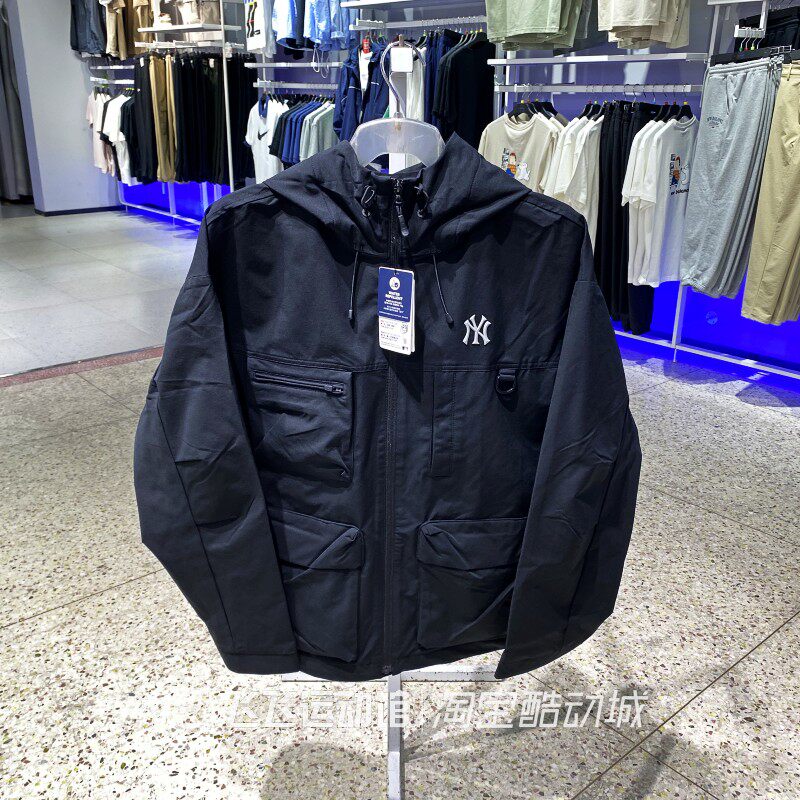 正品新款MLB防风户外撞色拼接男女梭织连帽运动休闲夹克外套AWJB